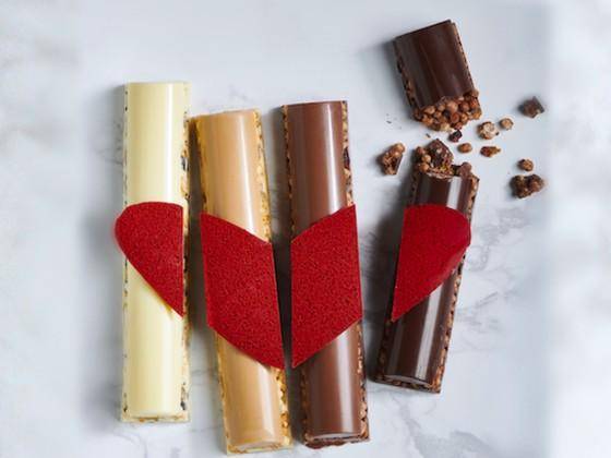A Valentine's Treat to Share made of four bars from four colors of chocolate